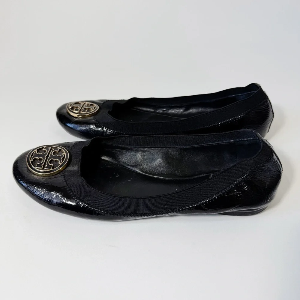 Tory Burch Caroline Ballet Flats Black Patent Leather Size 9